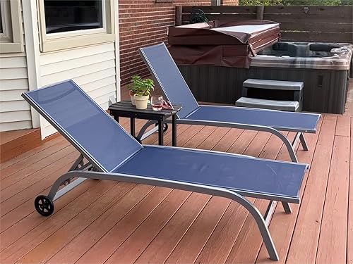 Miniatura 3 de Domi - Juego de 2 tumbonas para exteriores con ruedas, tumbona para exteriores con 5 posiciones ajustables, sillas de piscina para patio, playa,
