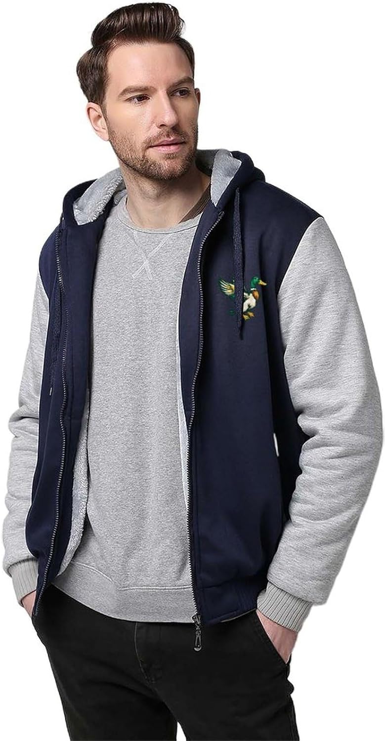 Mallard Duck Trendy Men's Full Zip Hoodie Thick Heavyweight Fleece Hooded Sweatshirt Coat