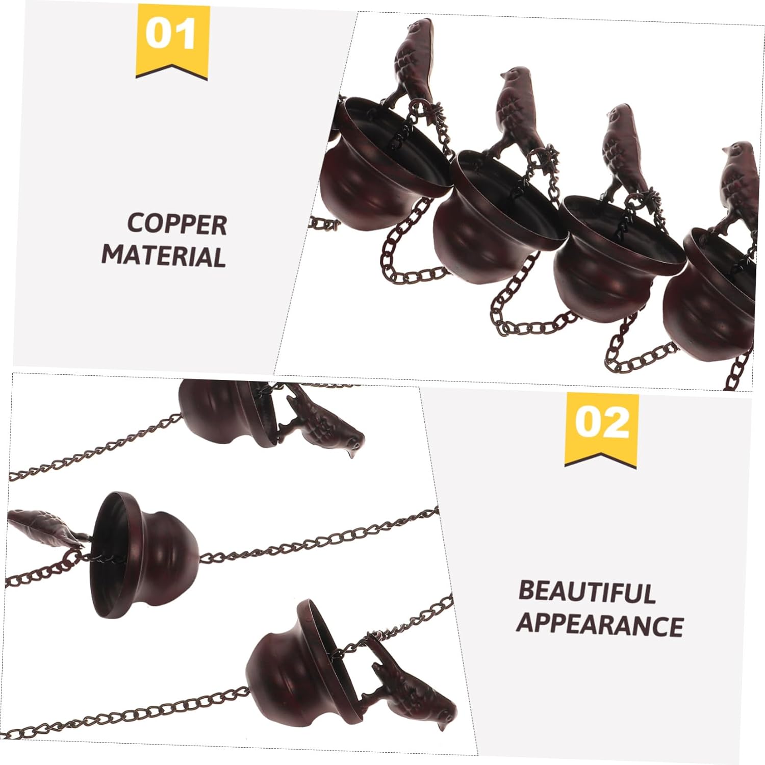 Outdoor Rain Chain for Gutters Decorative Rainwater Diverter Durable Garden Drainage for Patio Functional Replacement Downspout Chain with Elegant