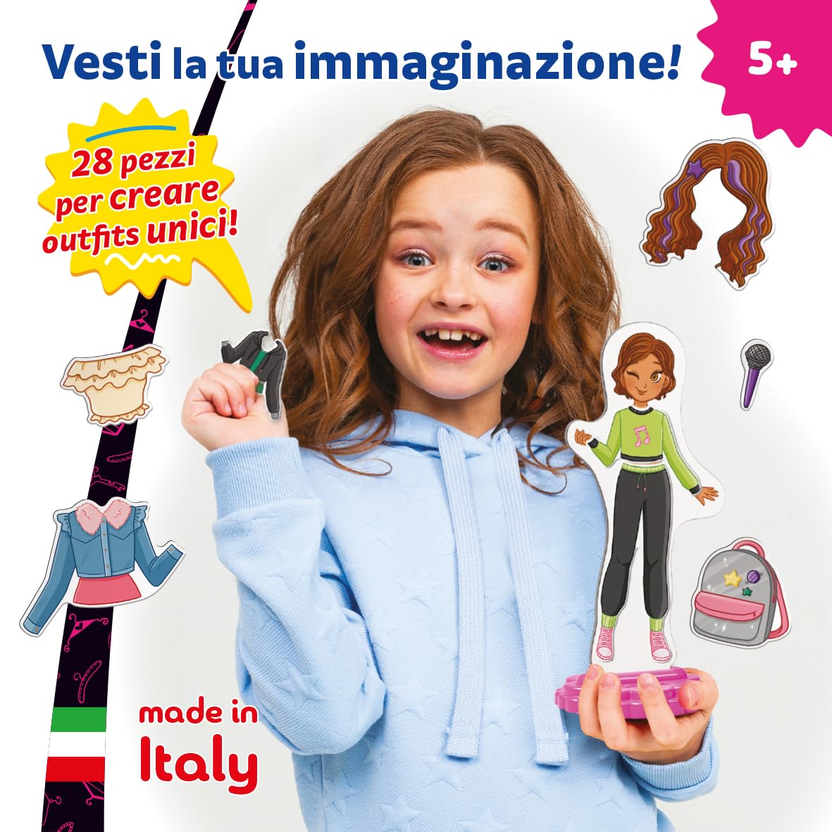 Quercetti Magnetic Fashion Laura, Costruzioni magnetiche Bambina 5+ Anni con Bambolina da Vestire e 29 Abiti, Giochi Creativi Bambina 6 Anni, Regalo Bambina 6 Anni, Giochi da Tavolo Bambini