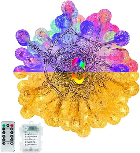 Tira de luces con forma de globo de 32.8 pies, 100 luces LED de cristal que funcionan con pilas, cadena de luces para interiores y exteriores para
