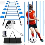 Speed & Agility Training Equipment-20ft Agility Ladder, 6 Poles, 12 Soccer Cones, Resistance Parachute, Jump Rope, Soccer Football Basketball Sport Training Set for Kids Youth Adults