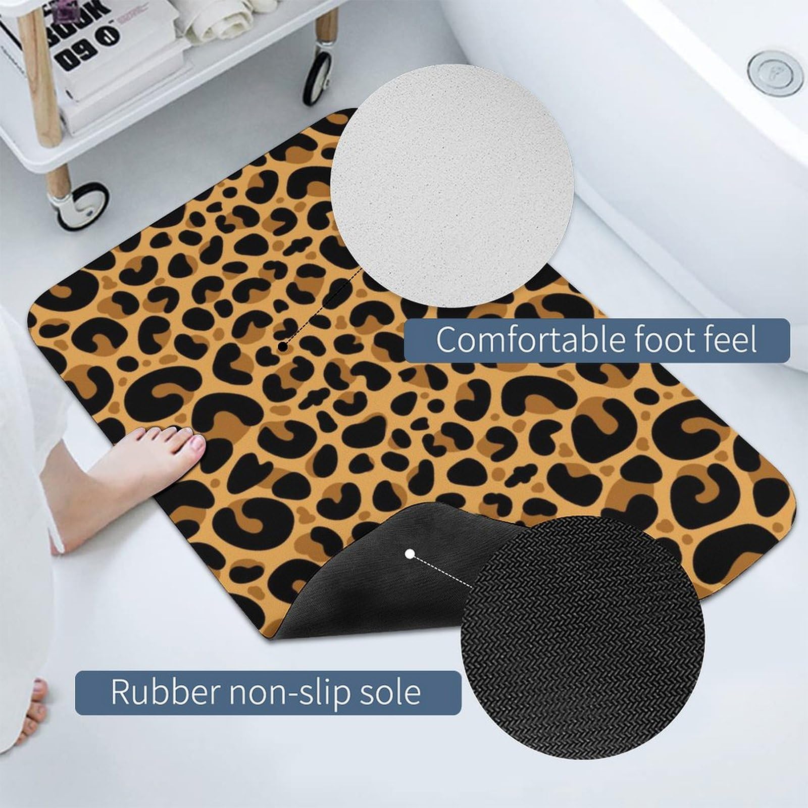 Amazon｜バスマット 豹柄 ヒョウ柄 紋 お風呂マット 玄関マット