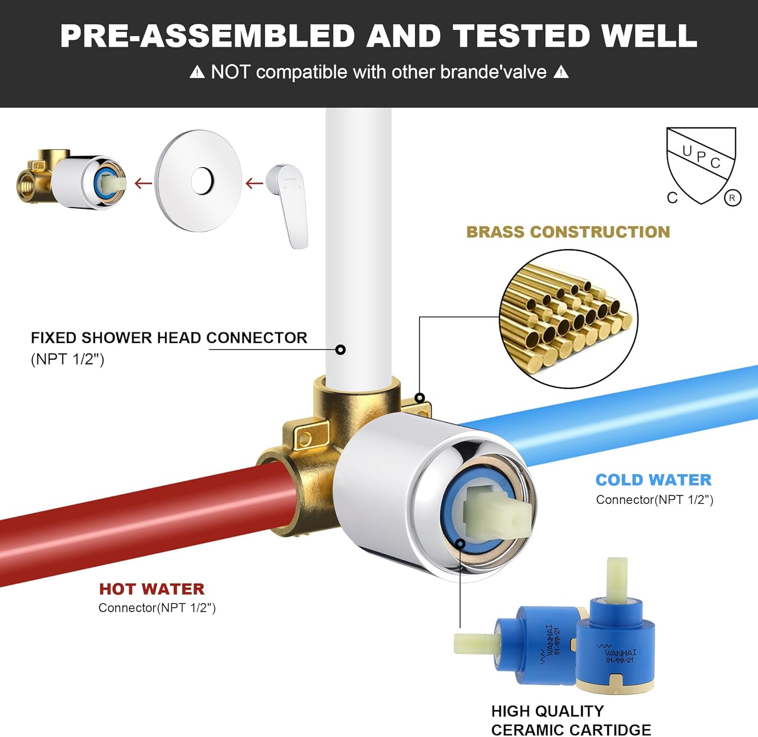 Premium Chrome Shower Head And Faucet Set Single Spray Wall Mount 8 Inch Rain Fall Round Shower Faucet with Rough-in Valve and Trim Kit for Bathroom