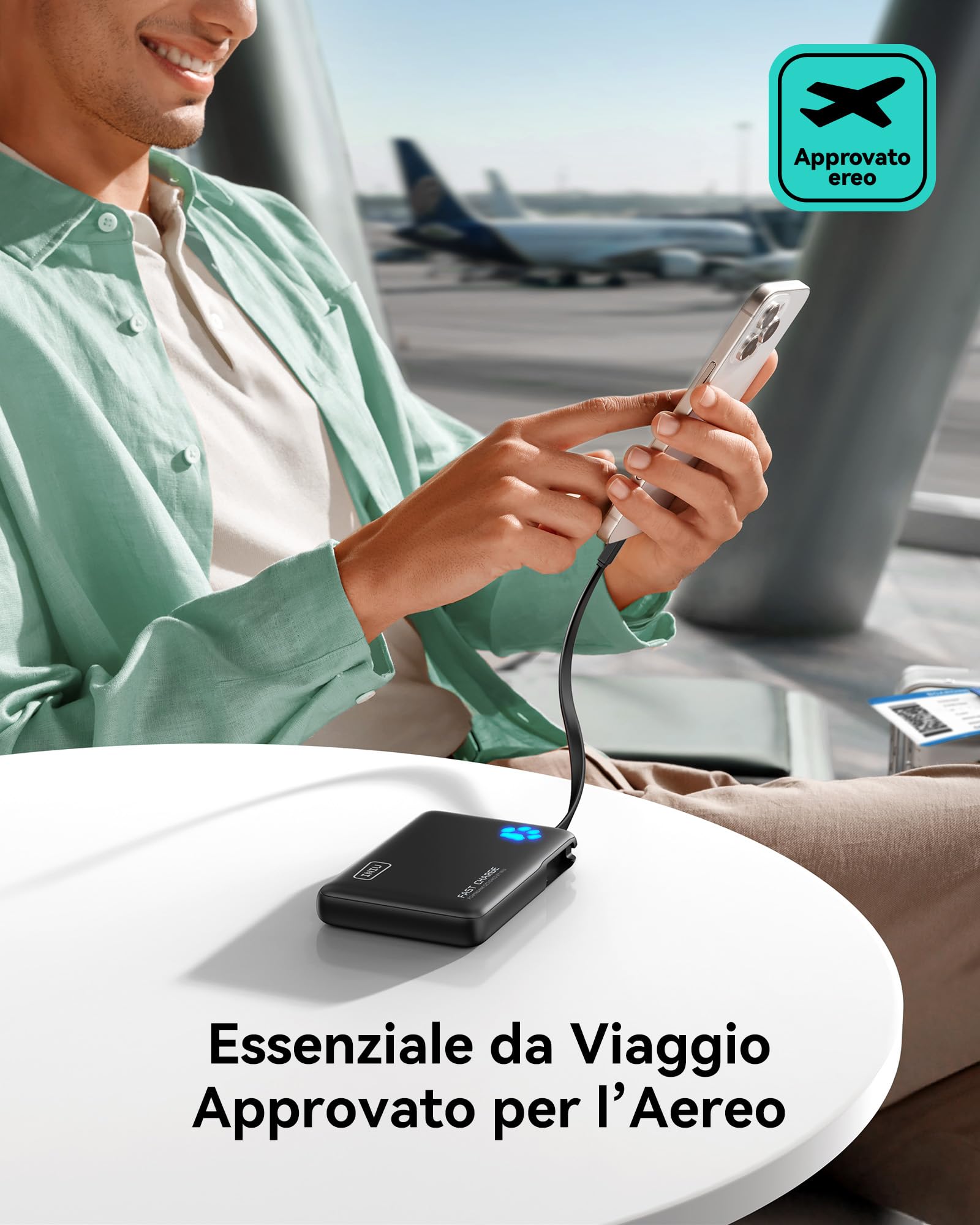 INIU 45W Power Bank, 10000mAh PowerBank con USB C Cavo Integrato, Ricarica Rapida PD3.0 QC4.0 USB C Input & Output, Mini Caricatore Portatile Power Bank per iPhone 17 16 15 14 13 Samsung Xiaomi iPad