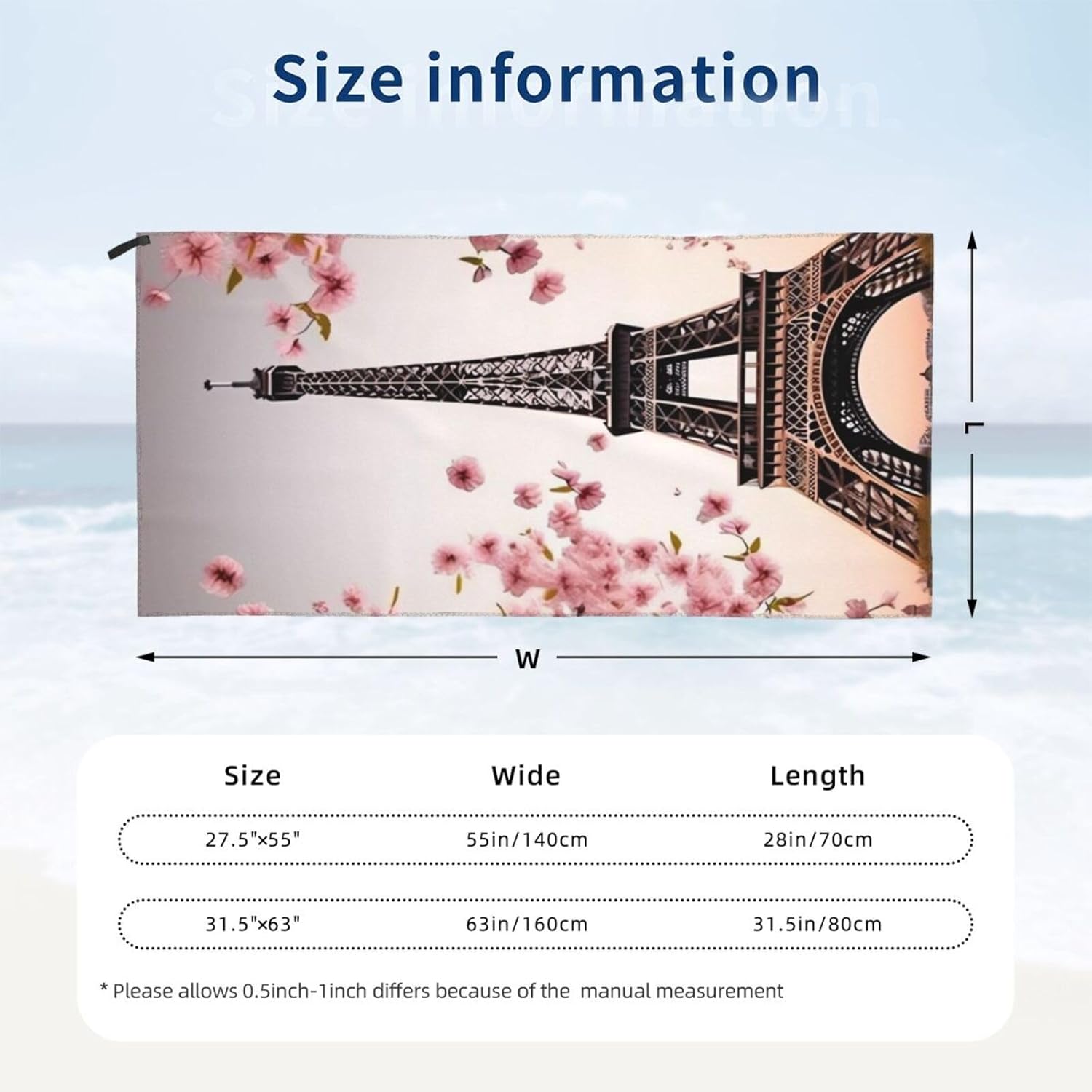 KHiry Microfiber Towel Beach Towels Paris Eiffel Quick Dry Towel Soft Lightweight Travel Towels Absorbent Large Easy Pack Travel Things Beach Blanket for Gym Sports Swimming