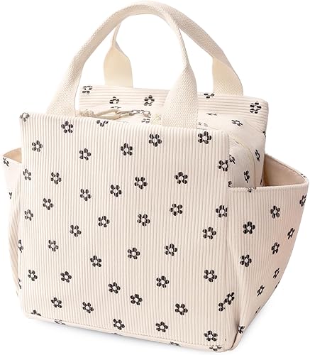 Miniatura 9 de Lonchera para niños y niñas, niños y mujeres, bonita lonchera térmica portátil, pequeña, aislada, reutilizable, bolsa de almuerzo de pana para el