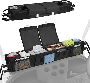 ORKELS Foldable Universal Golf Cart Storage Basket Organizer, No-Drill 1680D Inner Front Caddy for EZGO, Club Car, Kandi, and Electric Carts - Durable Black Organizer