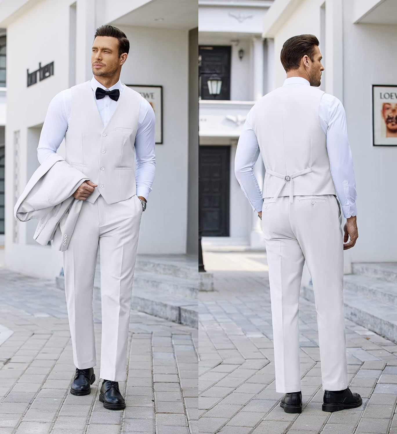 COOFANDY Men's 3 Pieces Suit Slim Fit Tuxedo Set One Button Shawl Lapel Dinner Prom Jacket Vest Pants with Tie - Image 4