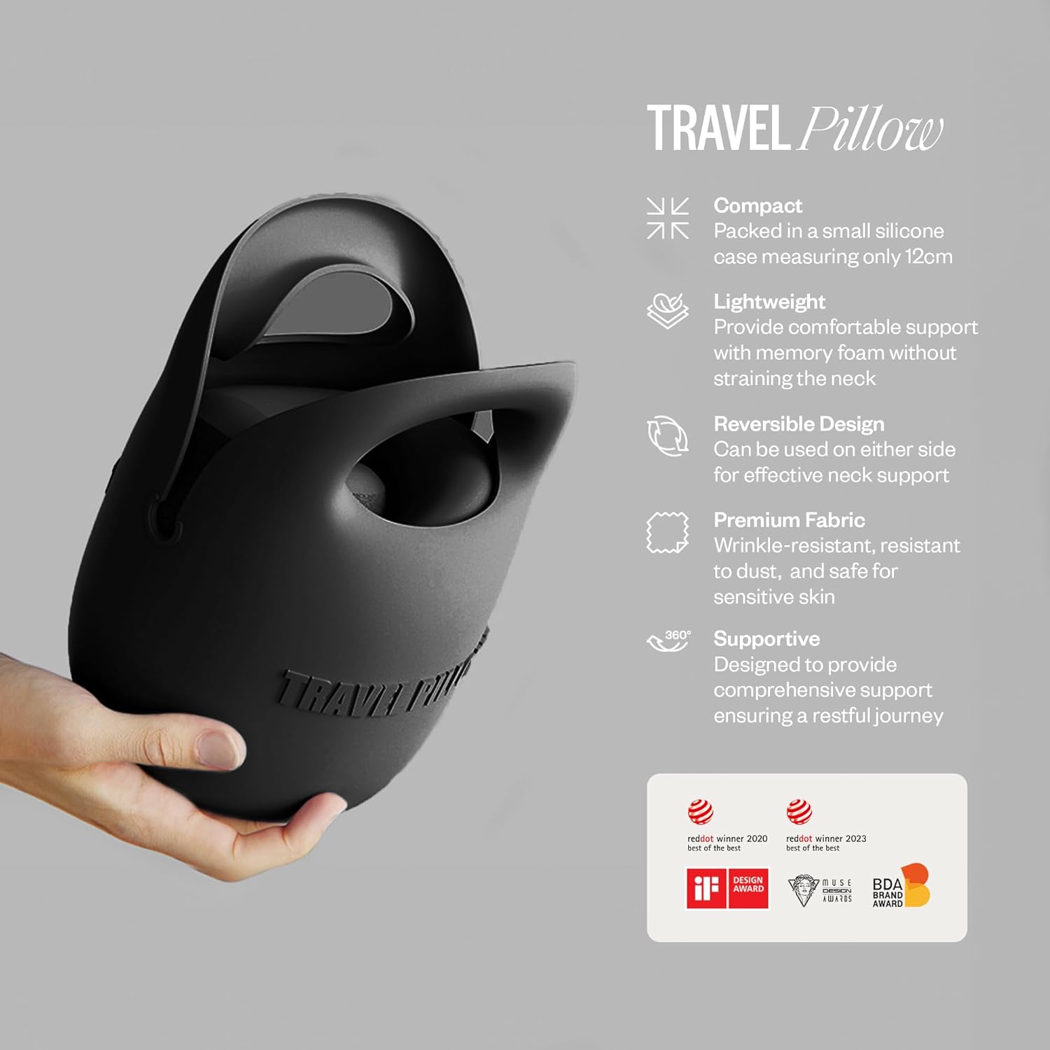 PIXIE MOOD Every Think Travel and Airplane Neck Pillow, Memory Foam, Support, Neck, Head Chin - Soft, Lightweight, Washable, Easy-to-Carry