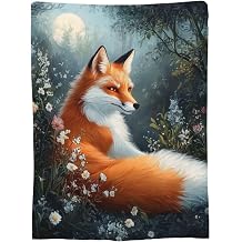 White_Fox Print Flannel Blanket Lightweight Soft Fleece Animal Throw Blanket for Sofa Bed Women Men Children, 50"x40"