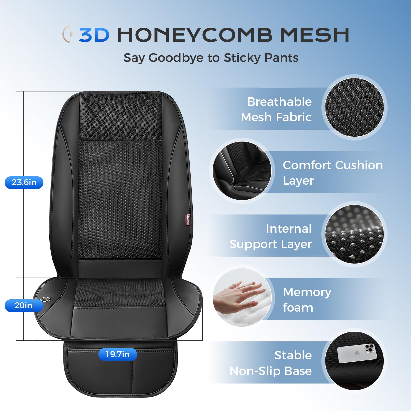 Coverado Verano Cojín de Asiento de Coche con Poderosa Ventiladores & 3-Velocidad Ajustable Funda de Asiento, Universal para Coche SUV camión LKW, Van, Negro