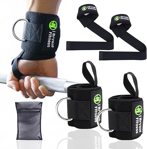 Miniatura 1 de Weightlifting Wrist Wraps with D-Ring for Cable Machine, Lifting Straps & Mesh Laundry Bag, Heavy Duty Gym Training Support for Deadlifts, Pulling,