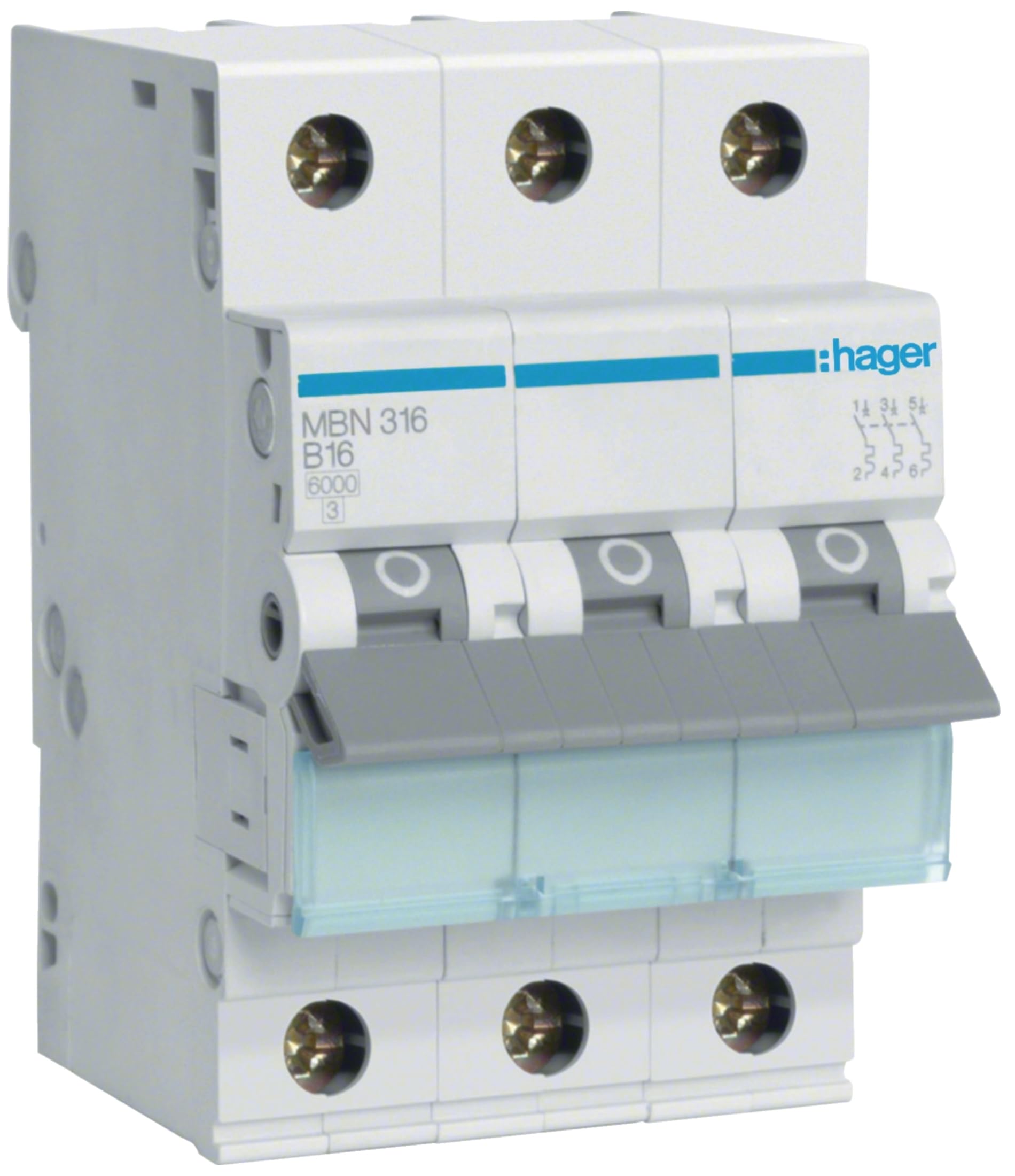 Hager Leitungsschutzschalter 3P 3 Modul 16A B-Charakteristik