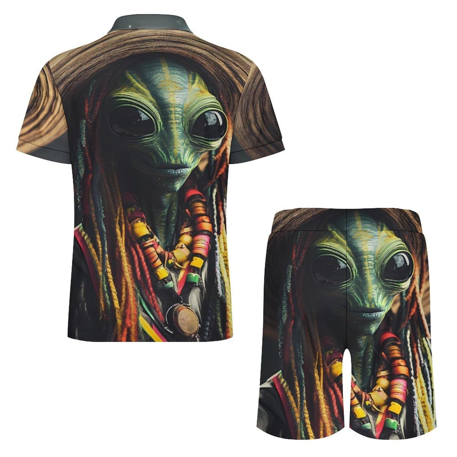 Aliens Reggae - Tuta da uomo estiva, polo e pantaloncini, set da 2 pezzi, maglietta e pantaloni con mezza zip