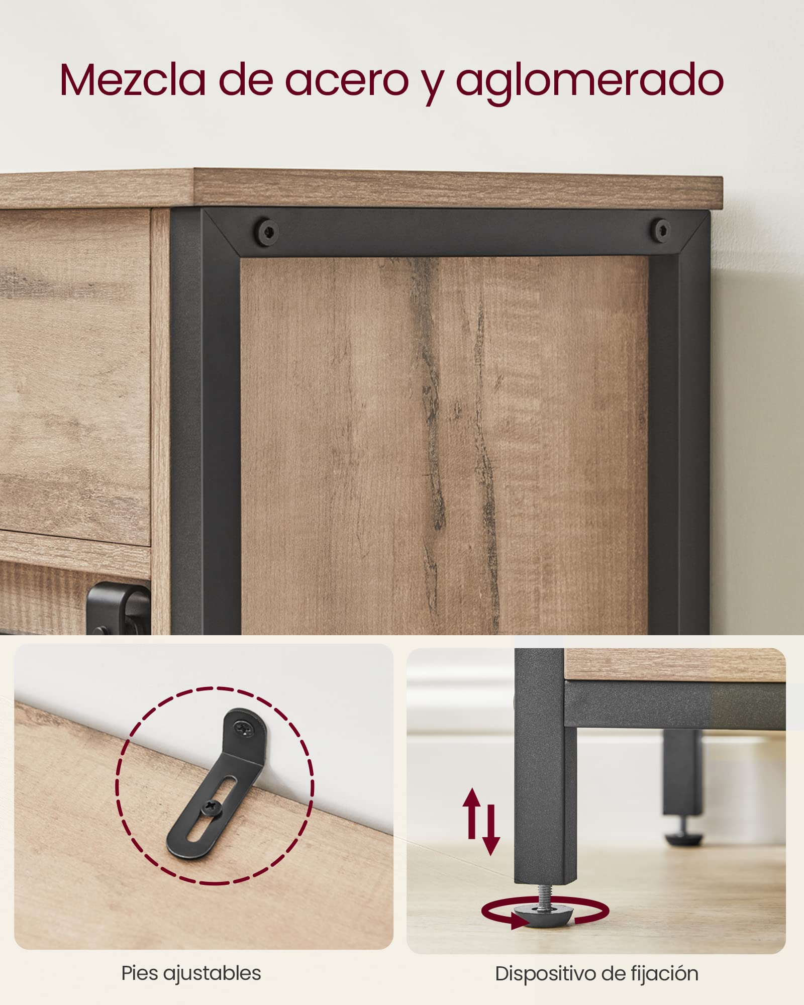 VASAGLE Mueble de Almacenamiento, Aparador, Armario de Cocina, con Puerta Corredera, 30 x 70 x 80 cm, Estante Ajustable, Estilo Rústico, para Sala de Estar, Marrón Roble y Negro LSC100B50 | VASAGLE Armario de almacenamiento, aparador, 30 x 70 x 80 cm, col