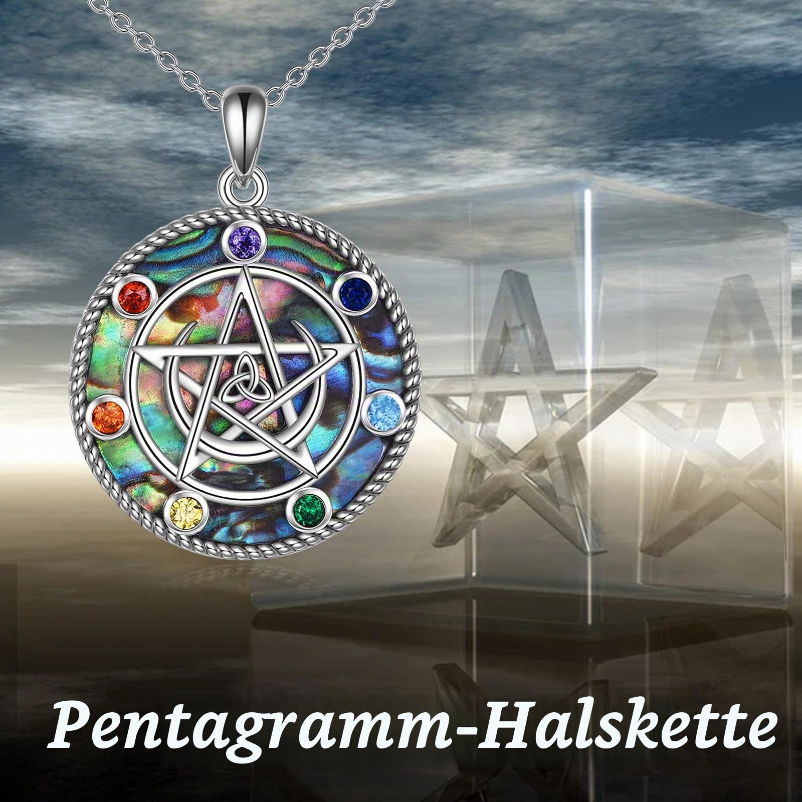 YAFEINI Pentagramm Pentacle Anhänger Halskette 925 Sterling Silber Wiccan Stern Halbmond Halsketten Schmuck für Frauen Männer Geschenke