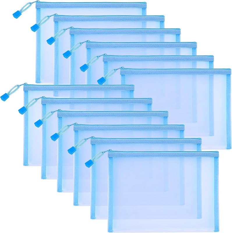 Sinzip Necessaire de maquiagem em tela de nylon com zíper, A5, azul-celeste, pacote com 12