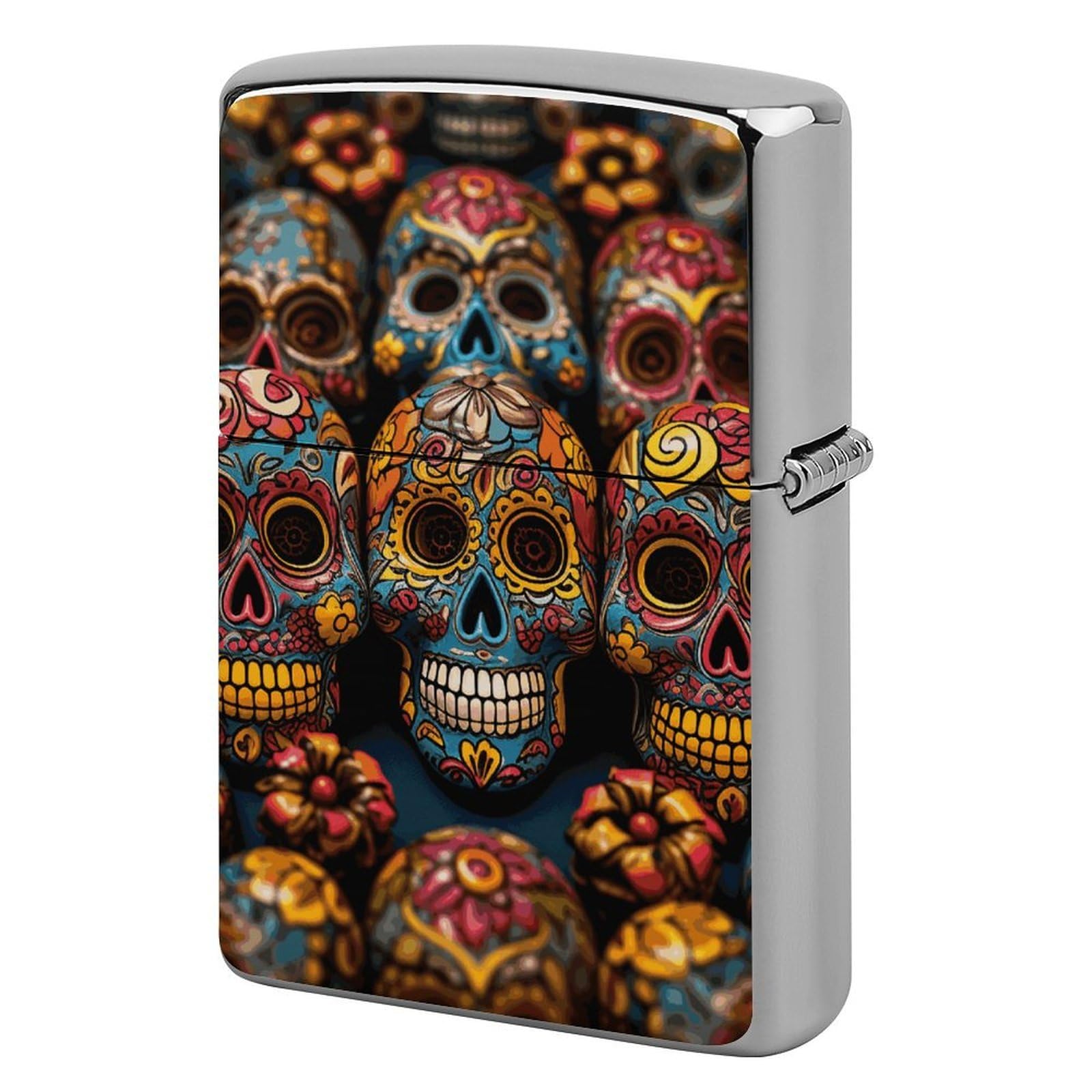Colorful Sugar Skulls Lighter Case for Men, Personalized Lighter Cover for Valentine's Day Gifts, Flip-Top Lighters Shell for Outdoor, Portable Lighters Protective Sleeve