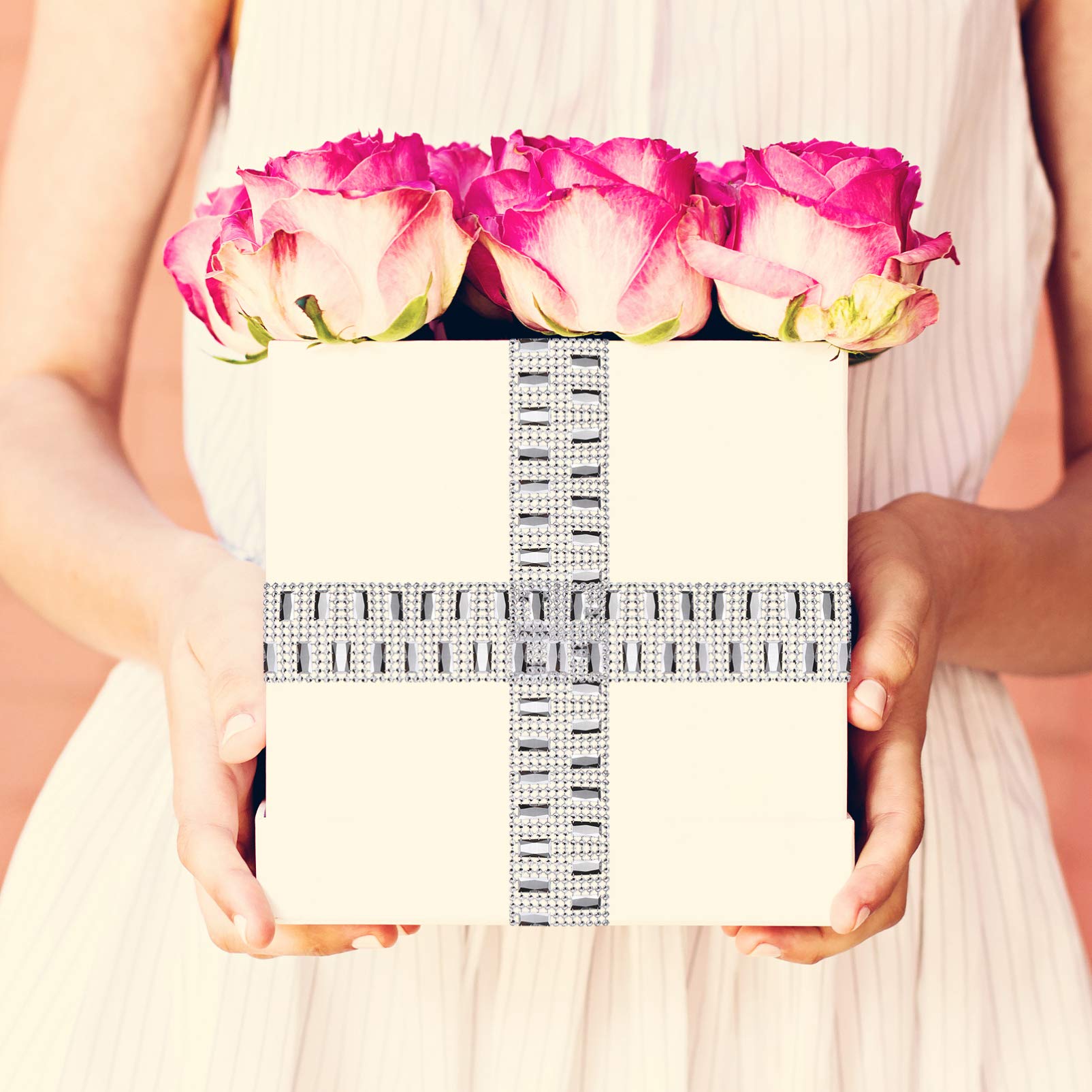 1 Rolle Bänder Bling Banding Bouquet Trim Gürtel Kristall Kleidung Handwerk DIY Applikation Reihe Dusche Schöne Funkelnde Strass Silber Kunstband Party Nähen Hochzeit Acryl