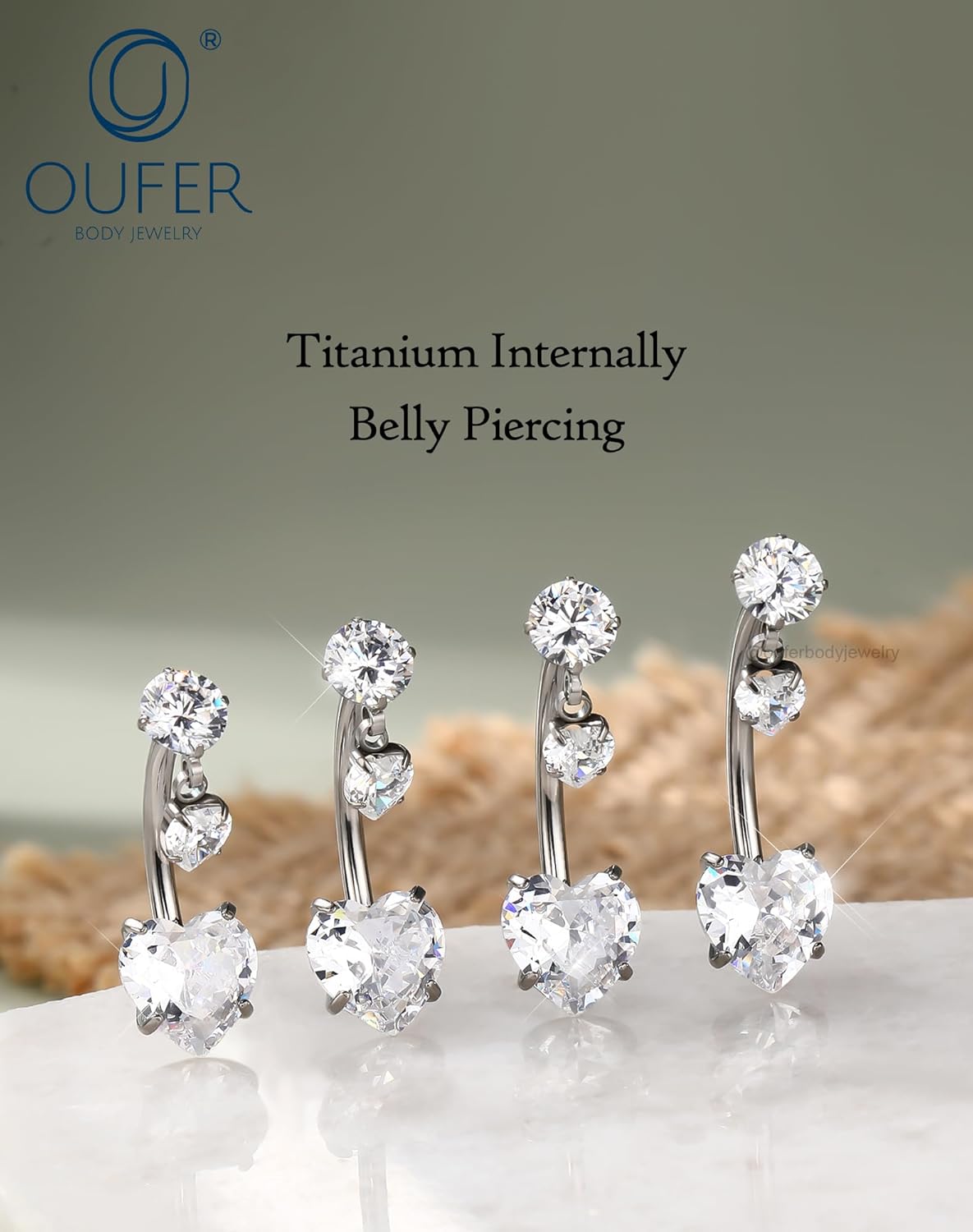 OUFER G23 Titanium Belly Button Rings, 14G Internally Threaded Belly Rings for Women, Heart Dangle Navel Piercing Jewelry 10/12/14/16mm - Image 3