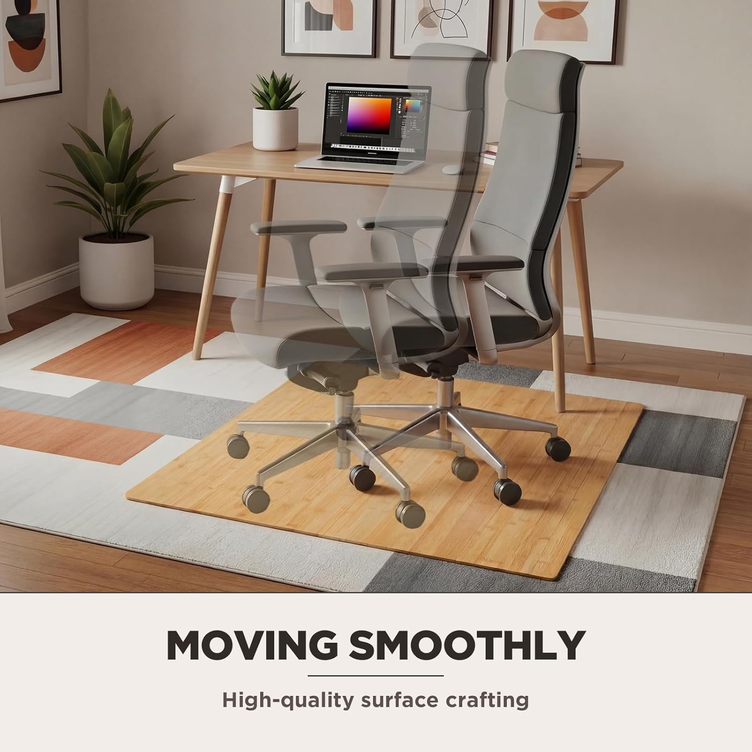 Leinuosen 36" x 48" Office Bamboo Chairmat for Carpet Floor Mat Highly Premium Quality Anti-Slip Office & Home Floor Protector Low Pile Carpet Chair Mat, 5mm Thick(Without Lip,Wood)