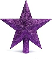 Vista 13 de YYCRAFT Adorno de Estrella con Purpurina para la Punta del Árbol Decoración Navideña - 6 Pulgadas, Rojo