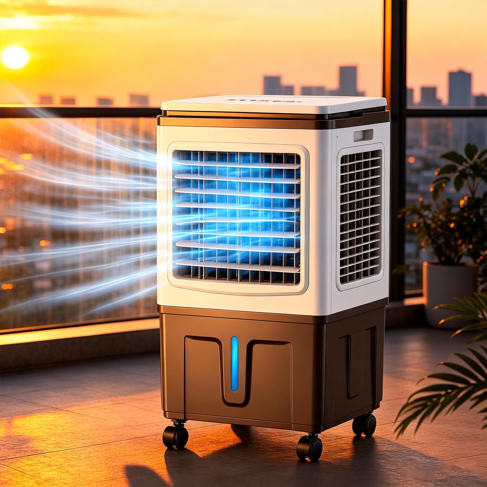 Sunseota Evaporative Air Cooler, Portable Swamp Cooler with Humidifier, 40L Water Tank, 2 Ice Packs Included, Quiet Powerful Cooling Fan with Wide Airflow and Oscillation for Bedroom 30L