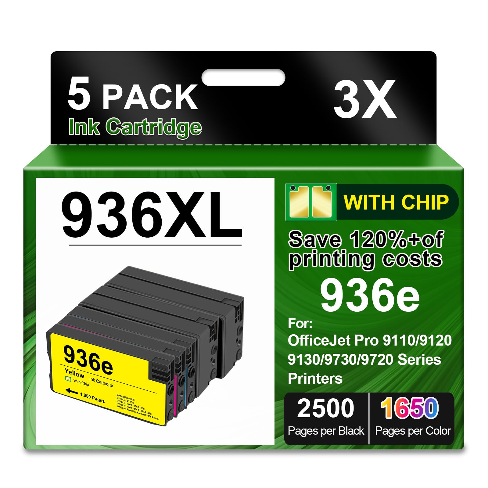 936XL 936e 936 Ink Cartridges (5 Pack with Chip) Replacement for