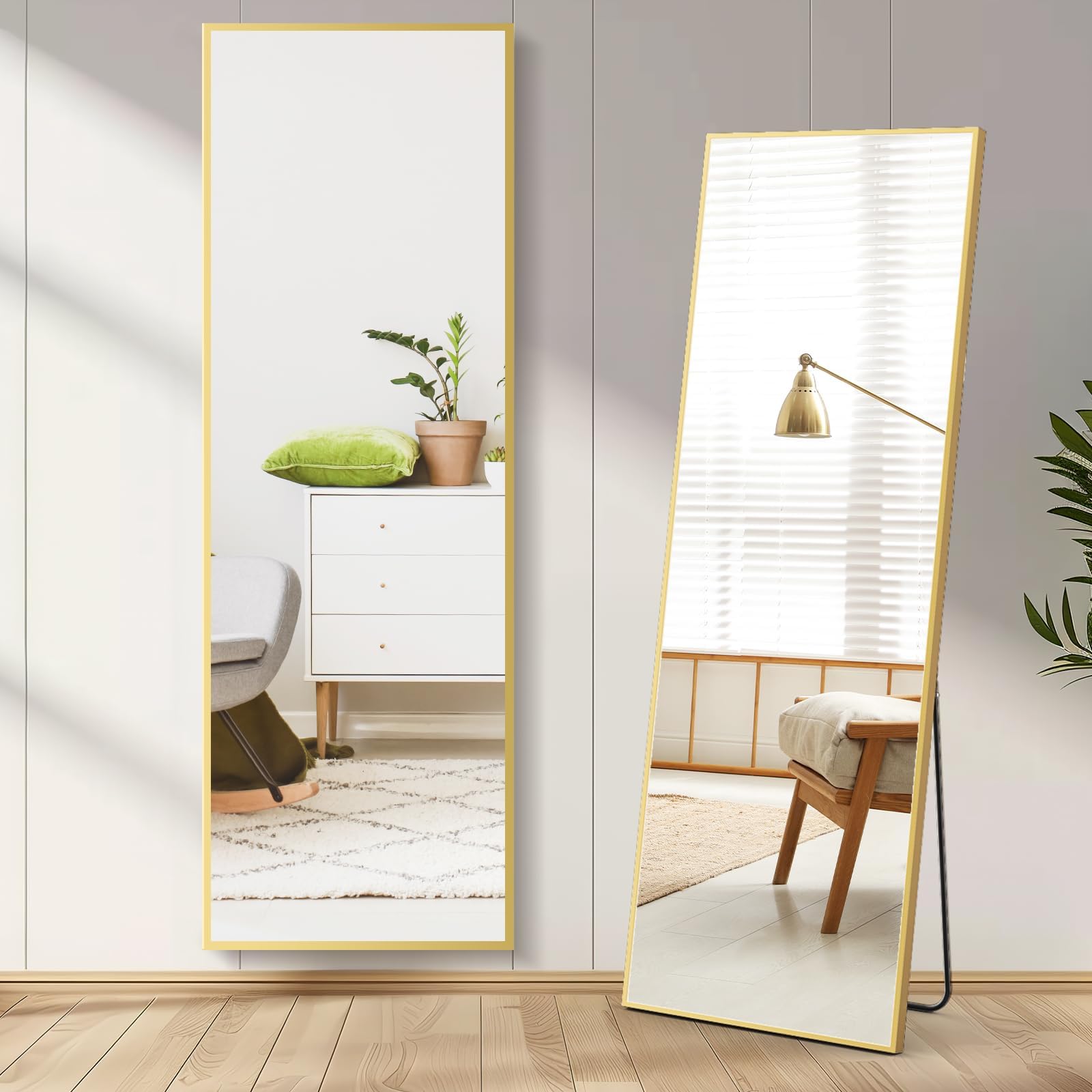 DUMOS Full Length Mirror 59"x17" Full Body Floor Mirror for Bedroom or Cloakroom, Can Stand Alone, Hang or Lean Against Wall, Tall Wall Mirror with Stand and Sleek Aluminum Alloy Thin Frame