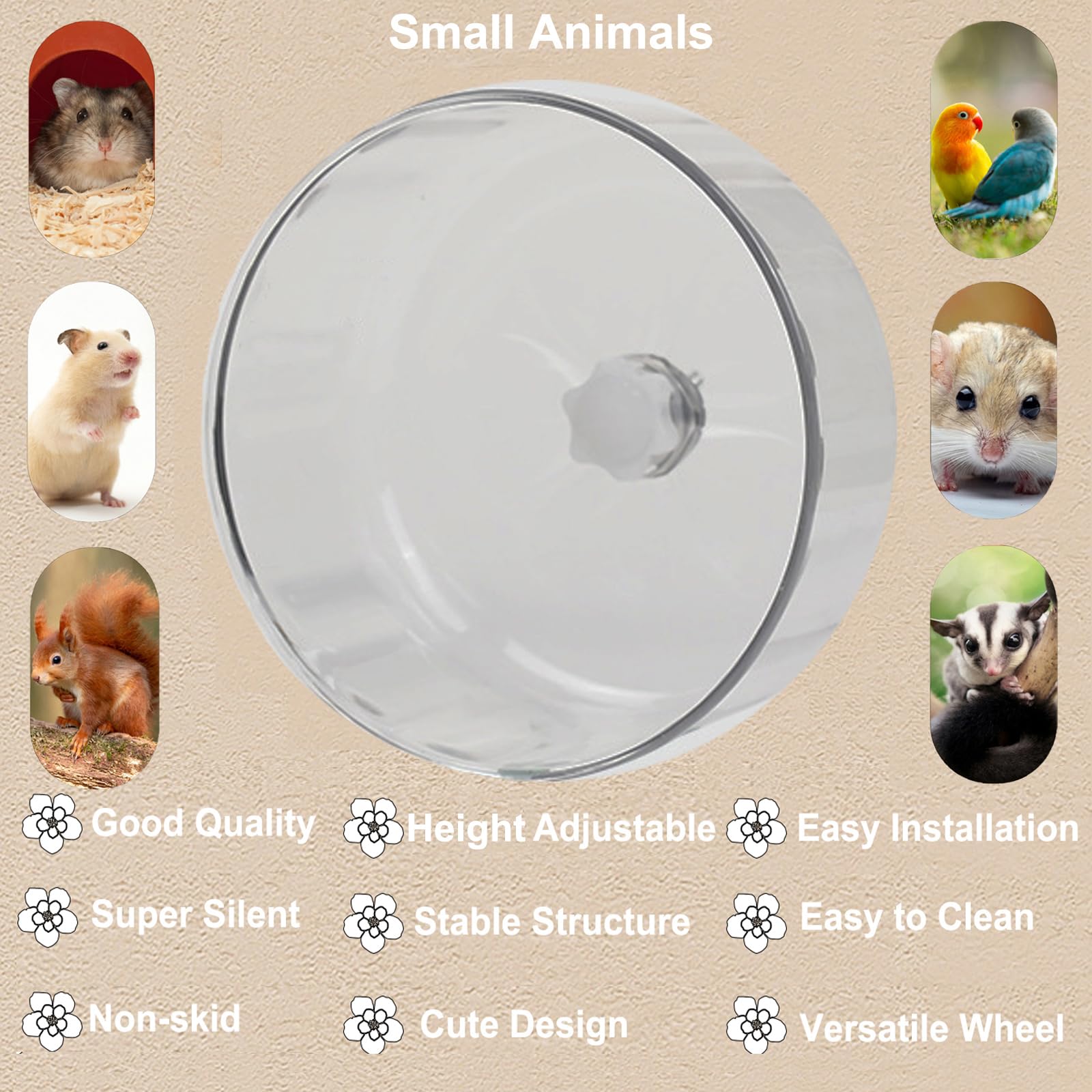 Hamster Wheel, Silent Running Exercise Wheel with Adjustable Stand for Hamster Guinea Pig Gerbil Hedgehog Small Animal Cage Accessories (Clear, 7.1inch) - image 5