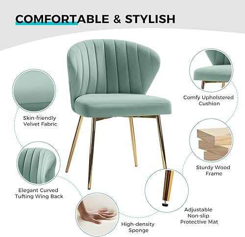 Miniatura 124 de TINA'S HOME Sillas modernas para sala de estar, comedor, pequeña silla decorativa de terciopelo con patas de metal dorado, bonita silla lateral