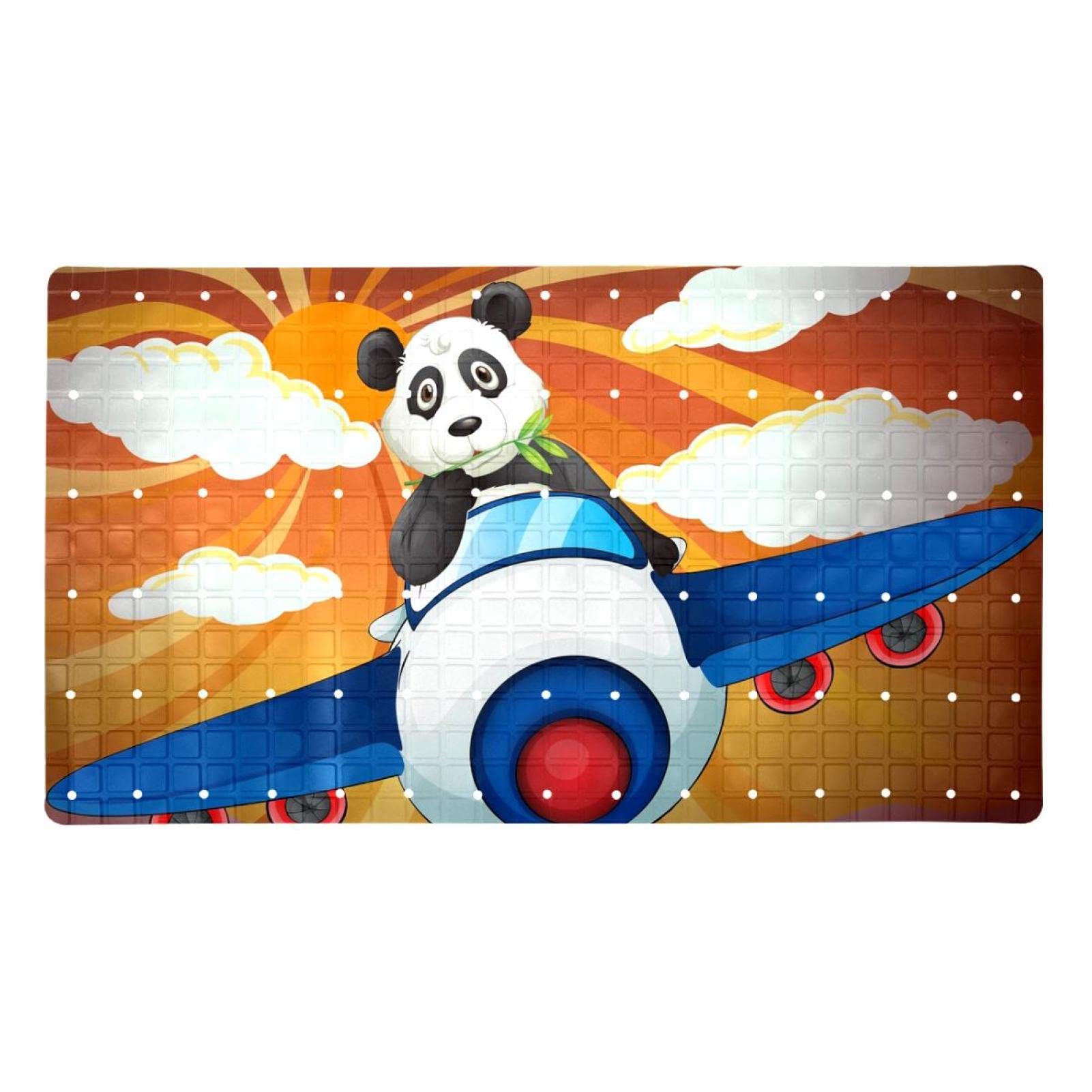 Tapis de baignoire lavable en machine panda et avion pour douche antidérapant