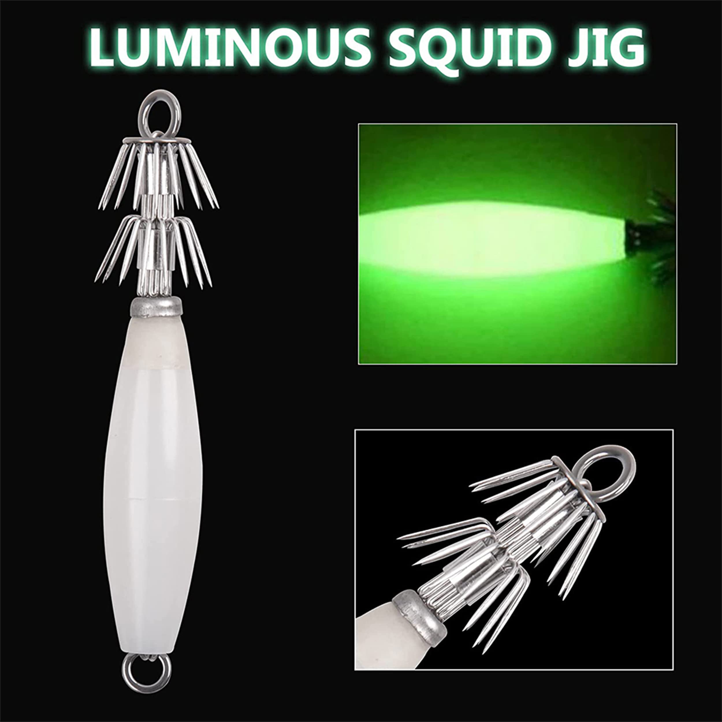 Luminous Squid Jig Hooks 5pcs/10pcs Fluorescent Cuttlefish Sleeve Jig Octopus Lures Shrimp Bait Squid Hook Hard Fishing Baits Set for Saltwater Night Fishing (5pcs) - Image 4