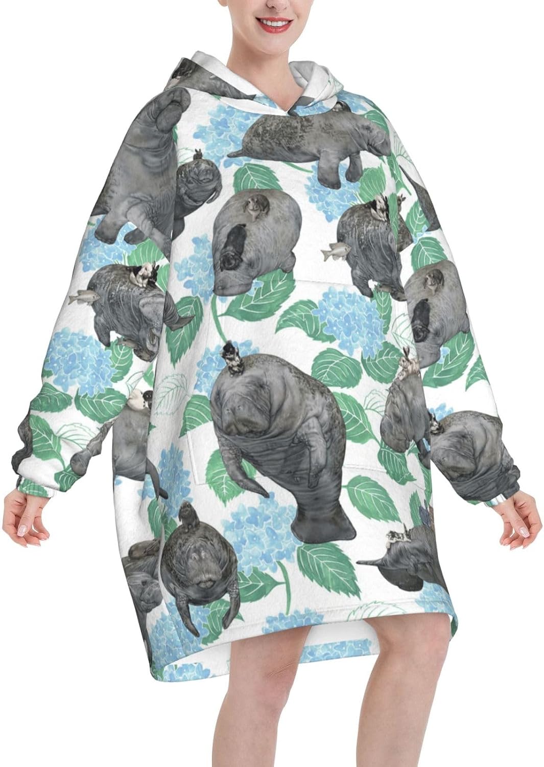 Rabbits Manateesprint Oversized Hoodie Blanket, Super Soft Warm Comfortable Hoodie, Wearable Blanket Adult