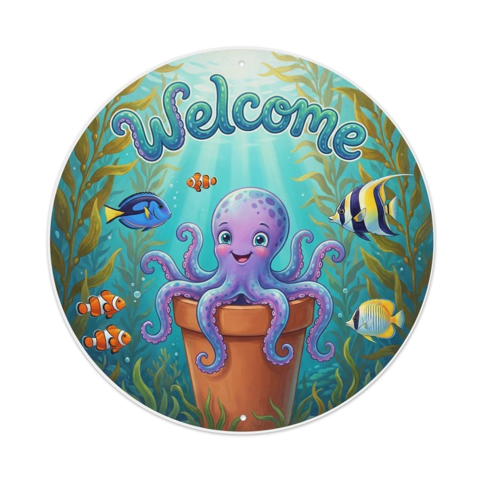Metal Tin Sign Welcome Octopus Kelp Forest