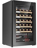 Vista 1 de Nevera para Vino, Enfriador Independiente para 33 Botellas de Vino, Compresor Inteligente, Sin Escarcha, Puerta de Vidrio, Control de Temperatura