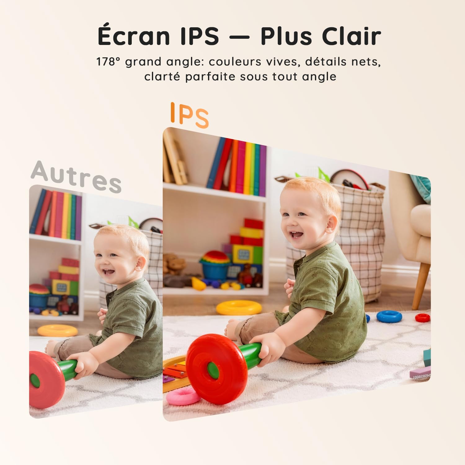Babyphone Camera Bébé 5'' sans WiFi, Vidéo HD 1080P sans Fil, Vision Nocturne Infrarouge Invisible, VOX, Interphone Bidirectionnel, Détection Son/Température, Zoom 3X, Installation Facile
