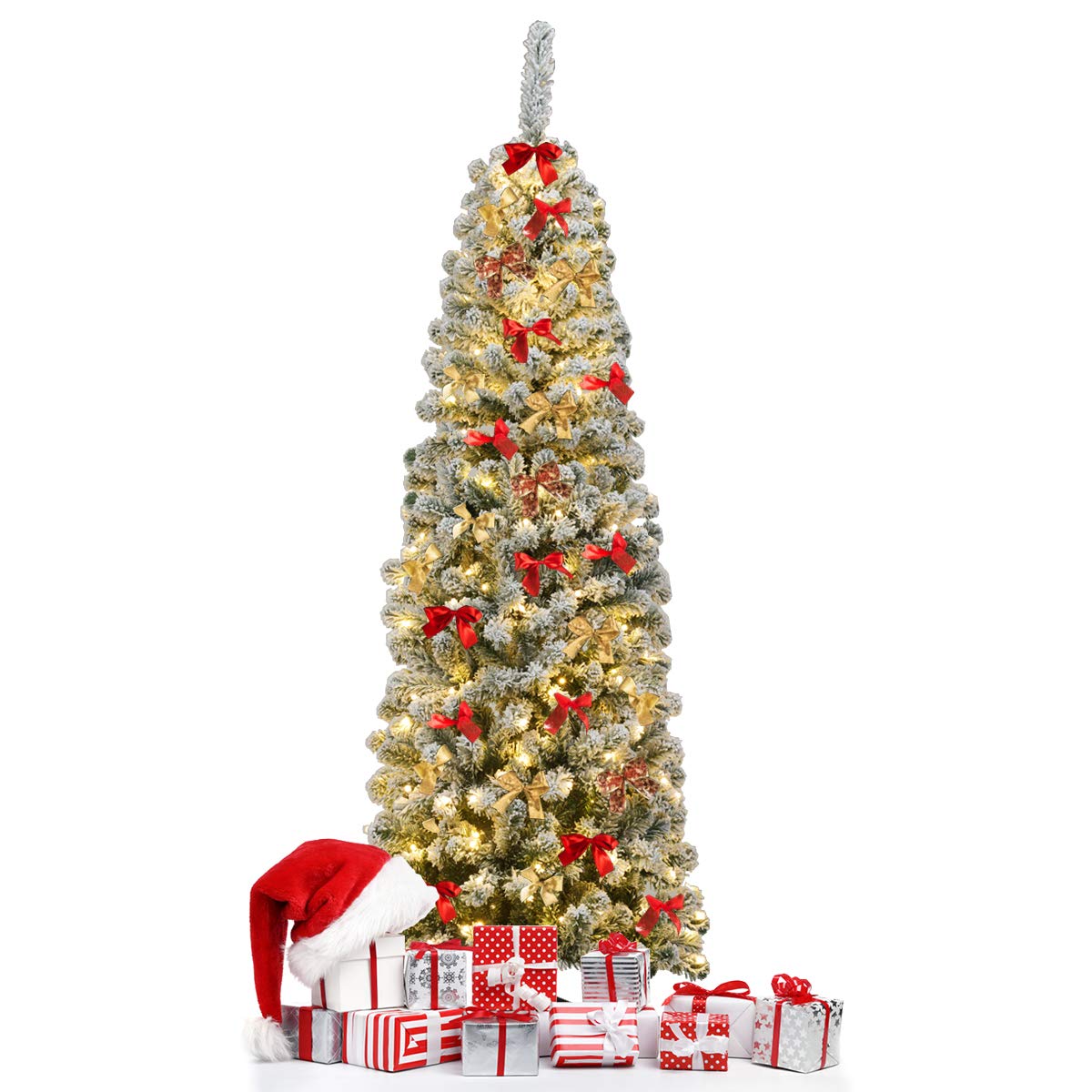 LIFEZEAL Árbol de Navidad Artificial, Abeto Artificial Nevado Iluminado, Árbol de Navidad Nevado Fino con 150/250/350 Luz LED y 242/500/641 Ramas, Base de Metal Plegable (180cm)