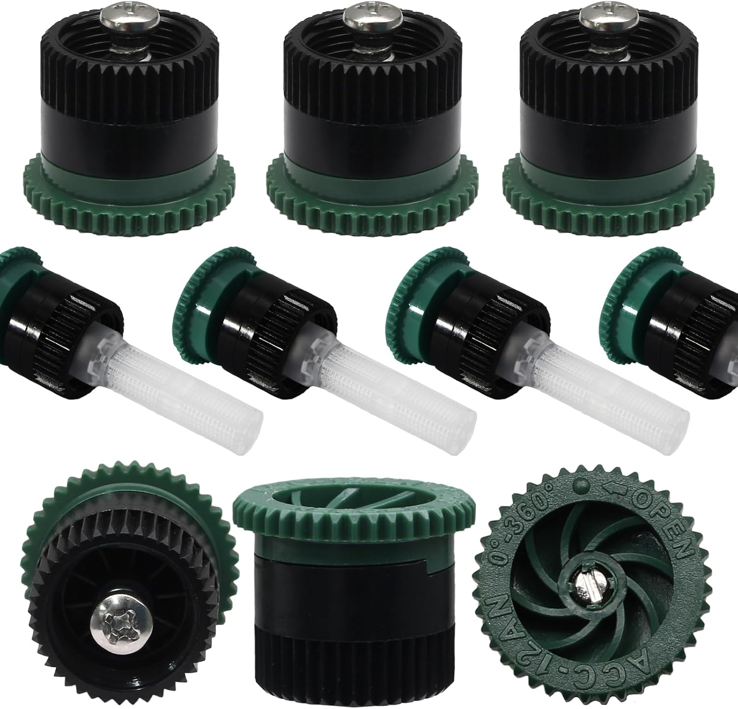 Variable Arc Nozzle, 10 Pcs Adjustable Sprinkler Heads Replacement with Pop Up Sprinklers, 0°-360° Full Circle Pattern Spray Nozzles, 12 Van Lawn Irrigation Heads for Garden and Lawn