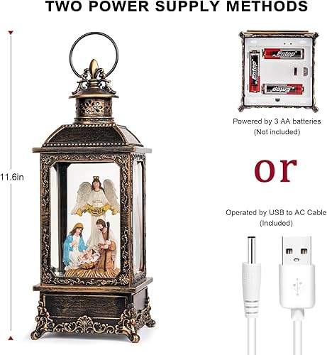 Miniatura 7 de Globo de nieve de Navidad con forma de ángel brillante y escena de pesebre con música, forro USBfunciona con pilas, linterna de agua iluminada para