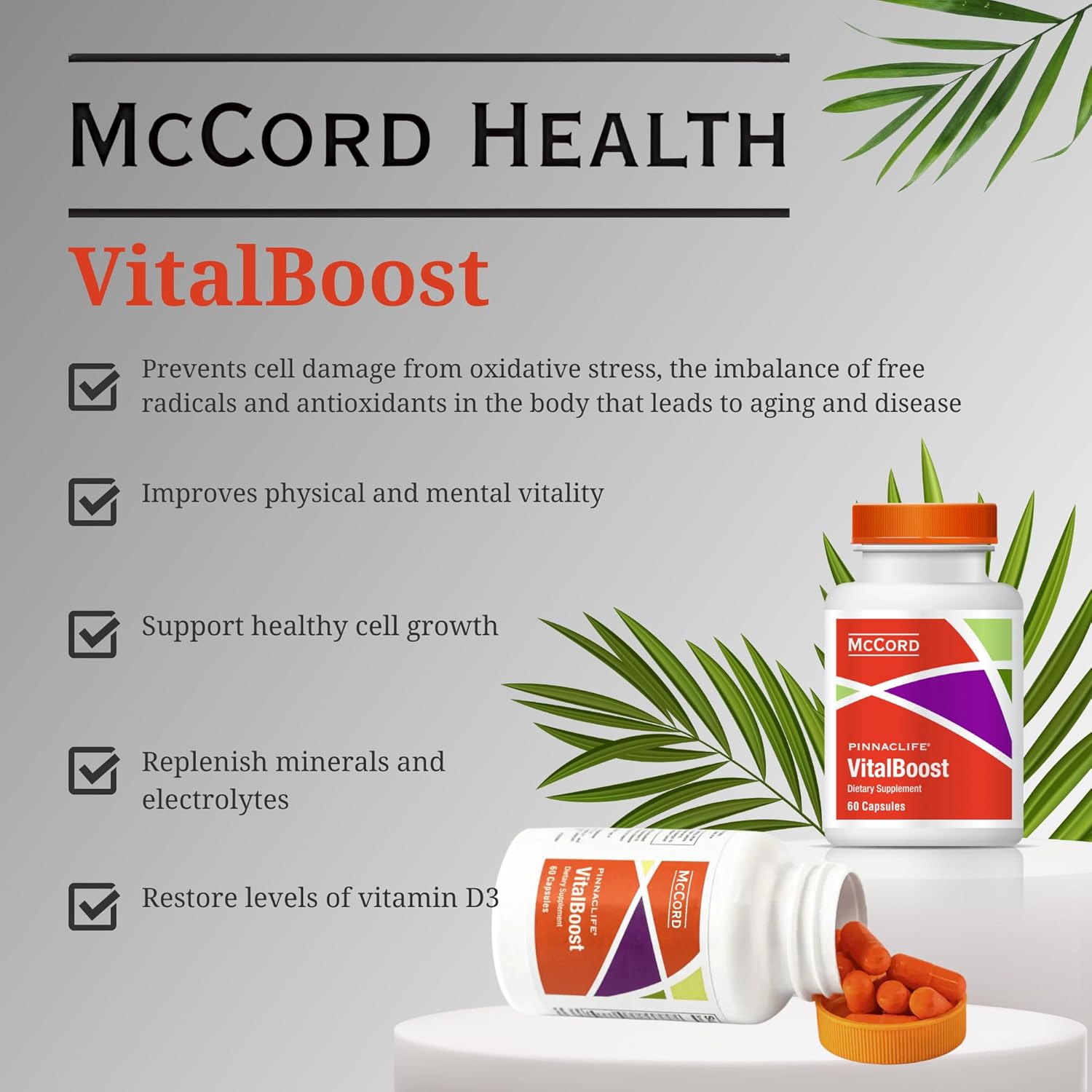 VitalBoost Energy, Memory, and Immunity Supplement – Includes Vitamin D3, Zinc, Magnesium & Potassium – Promotes Heart, Bone & Immune Function – 60 Capsules