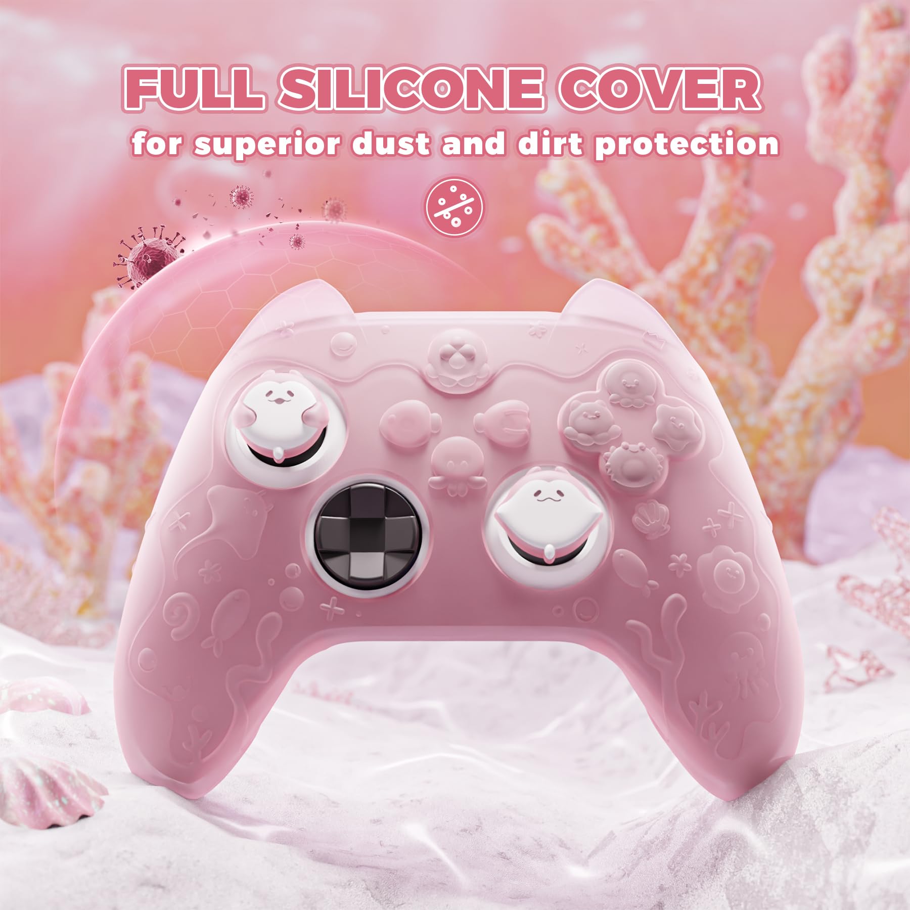 PlayVital Cover Controller per Xbox Series X/S Joystick Custodia Silicone Case Grip Antiscivolo & Copri Levette Analogiche & Adesivi, Accessori Protettivi Carini, Semi-trasparente Rosa Pesca