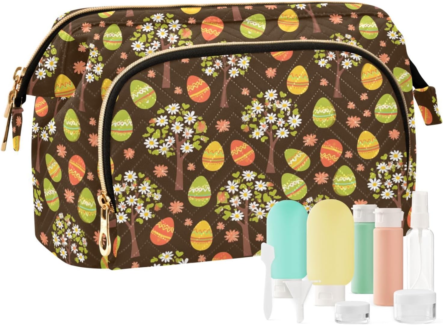 Quilted Makeup Bag Egg Tree Travel Toiletry Bag Cosmetic Pouch