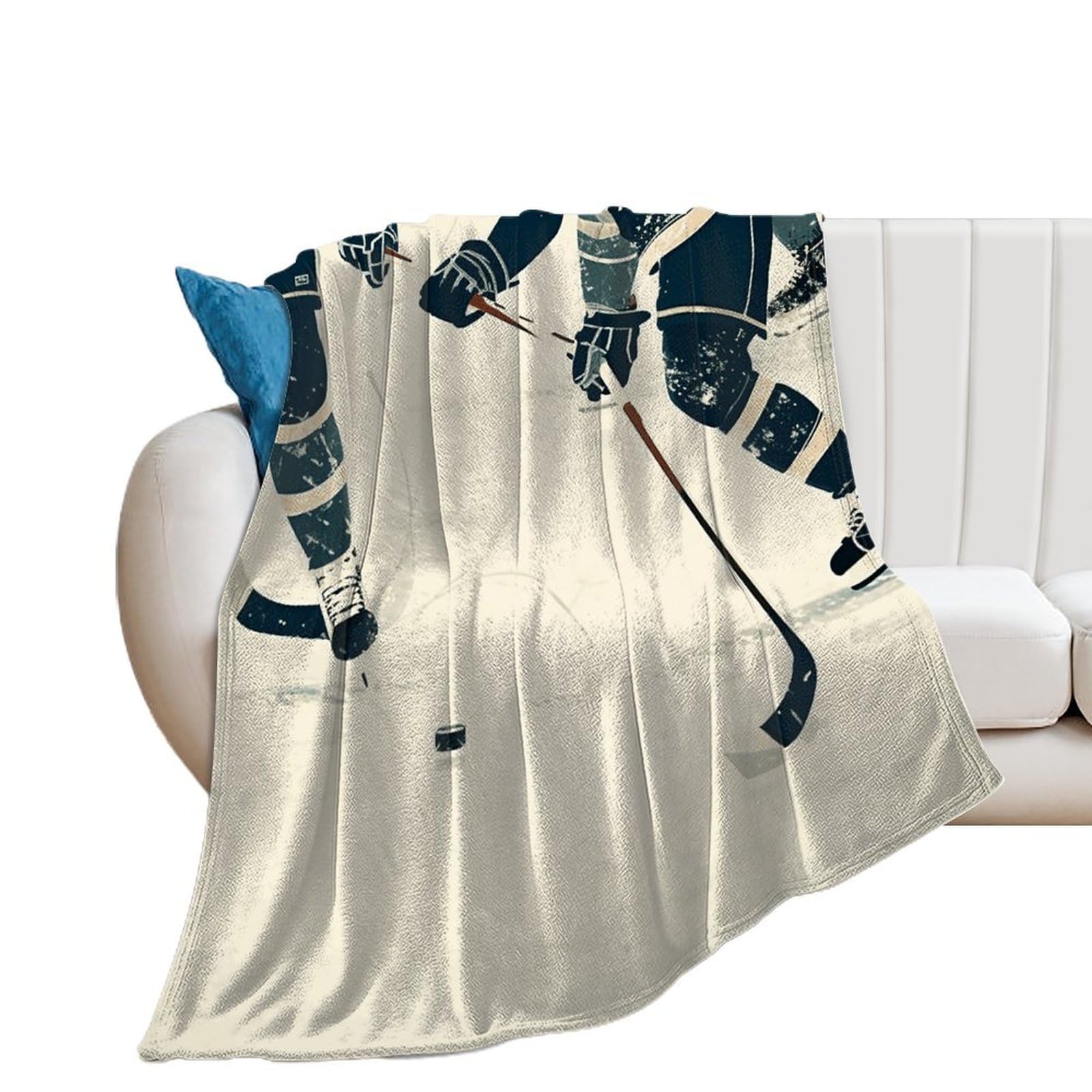 Couverture flanelle hockey sur glace 100x130cm légère et anti-boulochage pour lit et canapé