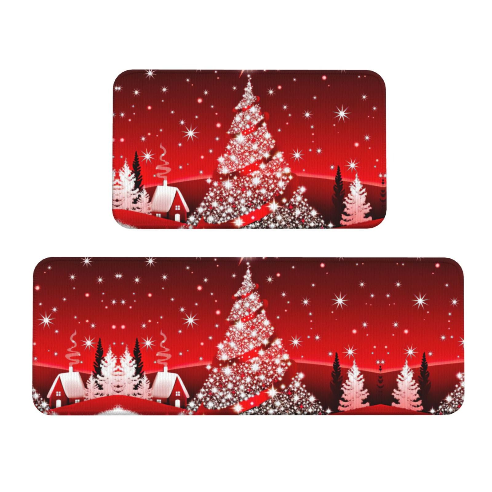 Tapis de cuisine antidérapants sapin de Noël rouge pour éviter les glissades en fêtes