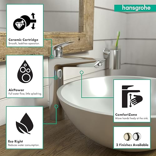 Miniatura 3 de hansgrohe Logis 71090001 - Grifo moderno para lavabo de baño de bajo flujo con 1 manija y 1 manija de 10 pulgadas de alto, color cromado