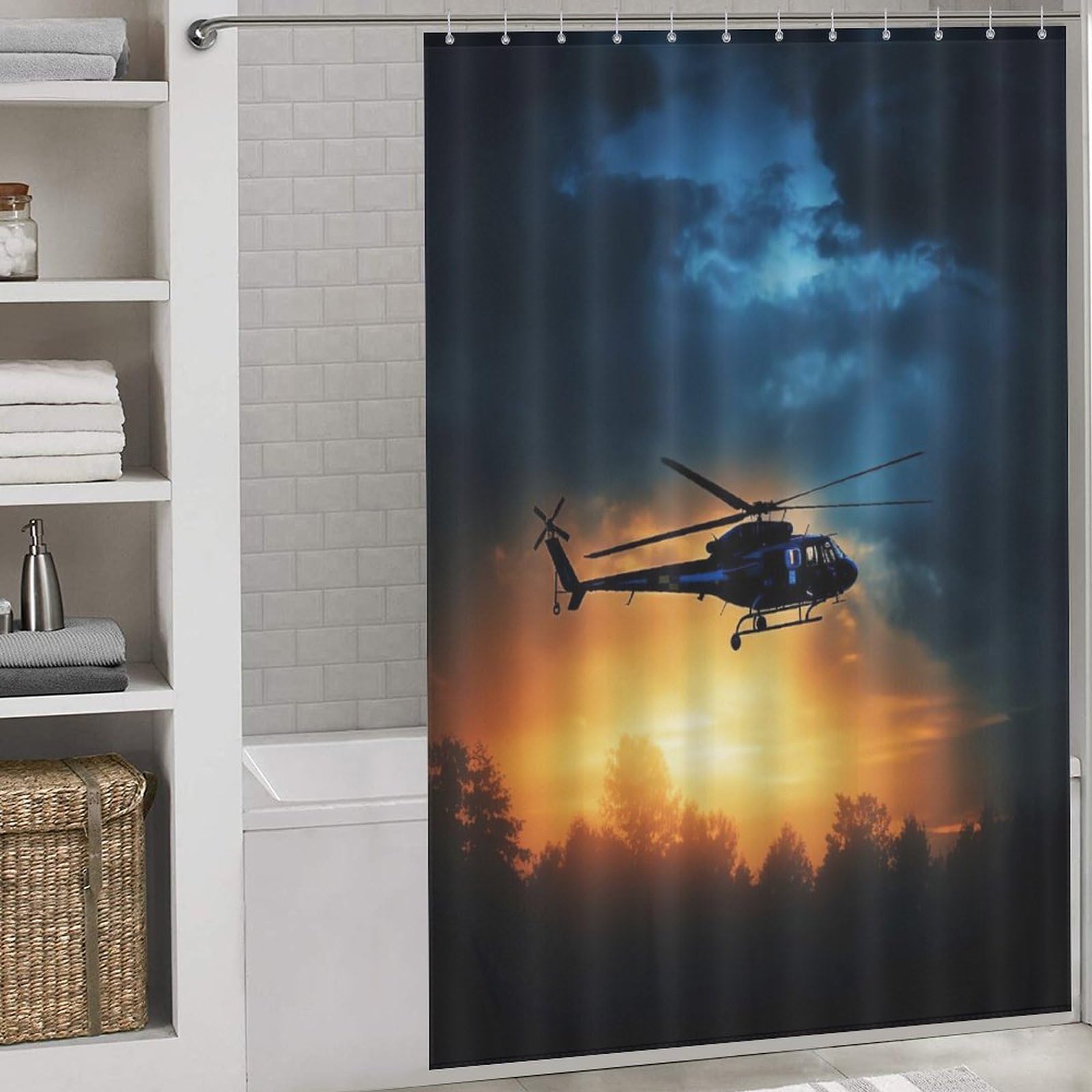 Rideau de douche hélicoptère imperméable et lavable en machine