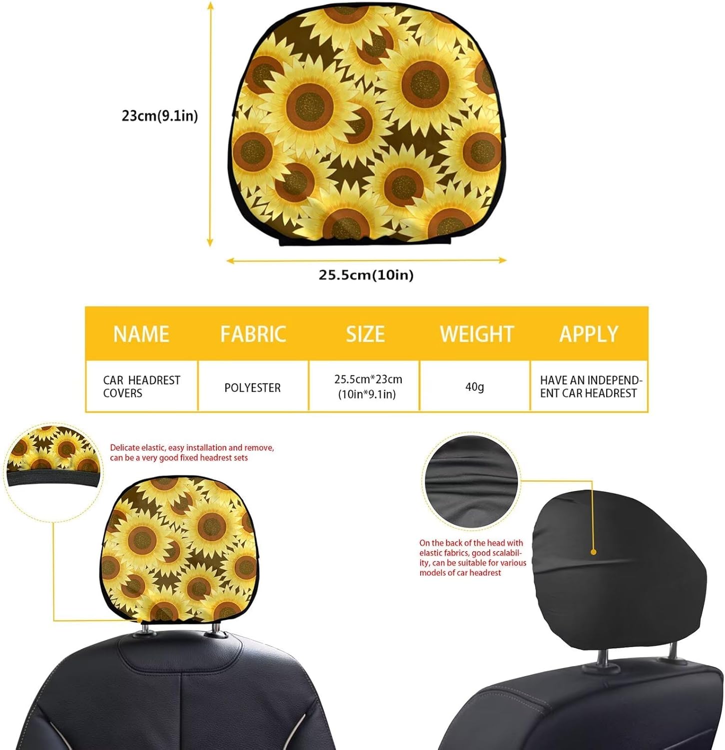 XYZCANDO Boho Flowers Car Seat Covers Full Set Front Rear Seat Protector Covers with Cup Coasters, Headrest Covers, Handbrake Cover, Gear Shift Cover, Universal Steering Wheel Cover Set of 11 Pcs