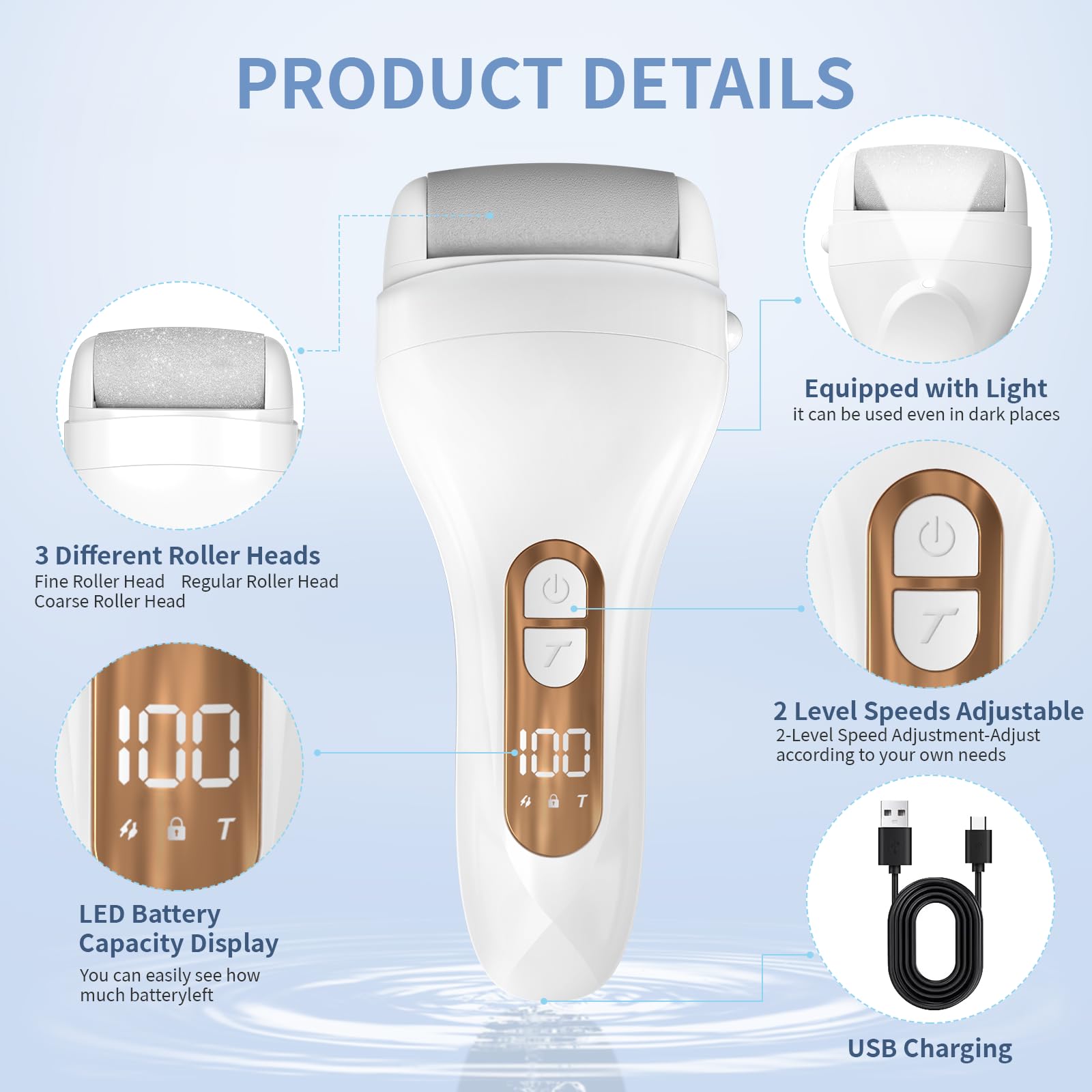 Electric Callus Remover for Feet, Rechargeable Waterproof Foot File